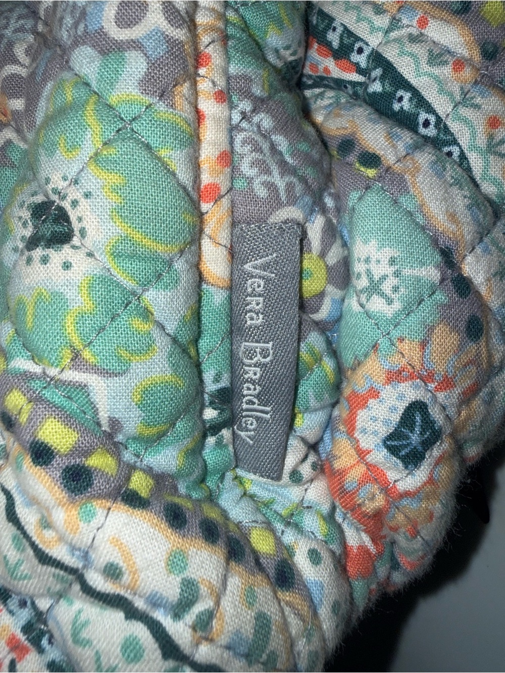 Vera Bradley Gray Quilted Paisley Backpack with Mint & Coral Accents - Picture 10 of 10